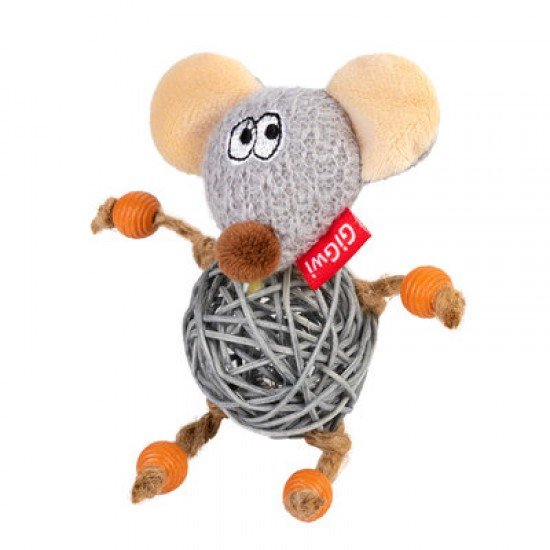 GiGwi Catch and Scratch Mouse toy for cats with a bell, textile and rattan 8cm