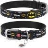 Waudog leather collar for dog design with pattern Batman3 metal buckle Black