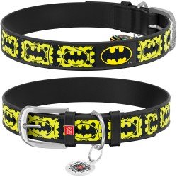 Waudog leather collar for dog design with pattern Batman4 metal buckle Black Waudog leather collar for dog design with pattern Batman4 metal buckle Black