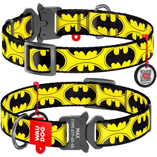 Waudog nylon collar for dog design with pattern Batman Logo