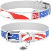 Waudog leather collar for dof design with pattern Stars and stripes metal buckle White