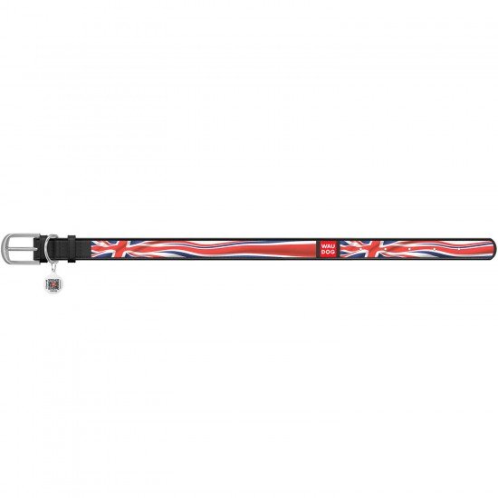 Waudog leather collar for dog design with pattern Union Jack metal buckle Black Waudog leather collar for dog design with pattern Union Jack metal buckle Black