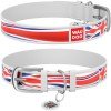 Waudog leather collar for dog design with pattern Union Jack metal buckle White