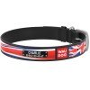 Waudog leather collar for dog design with pattern Union Jack metal buckle Black