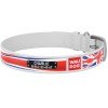 Waudog leather collar for dog design with pattern Union Jack metal buckle White