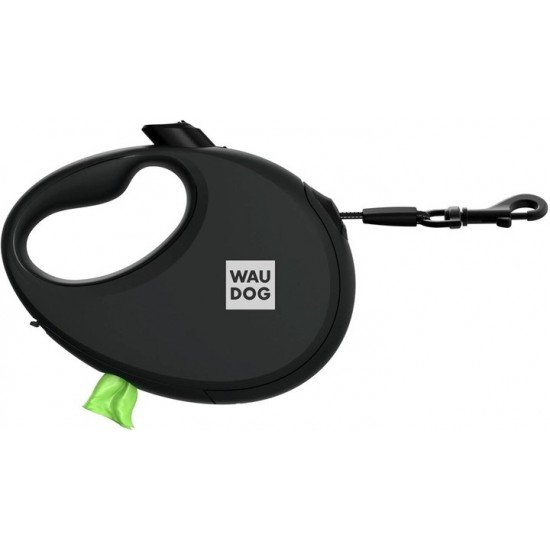 Waudog R-leash Dog Roulette Leash with Bag Container Reflective Tape Black