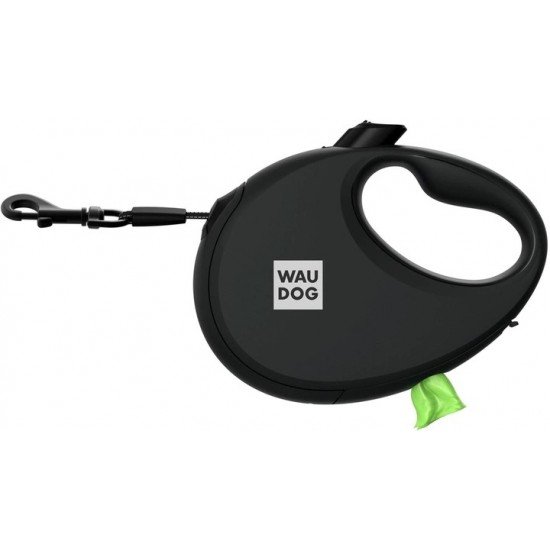 Waudog R-leash Dog Roulette Leash with Bag Container Reflective Tape Black