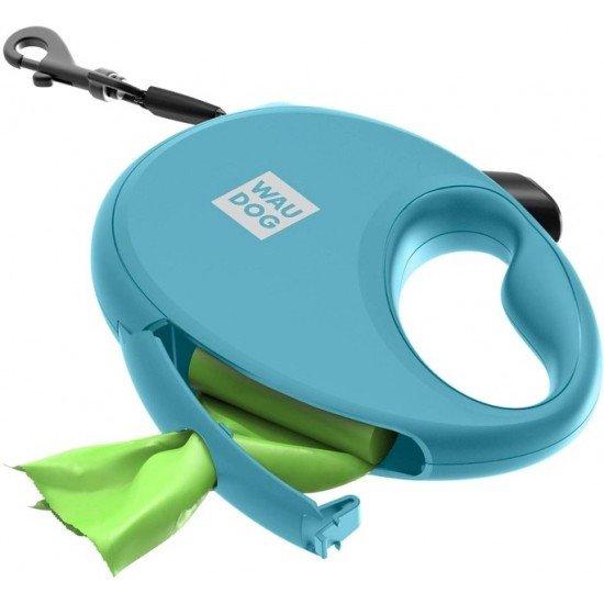 Waudog R-leash Dog Roulette Leash with Bag Container Reflective Tape Blue