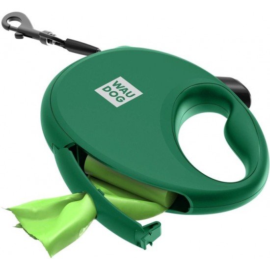 Waudog R-leash Dog Roulette Leash with Bag Container Reflective Tape Green