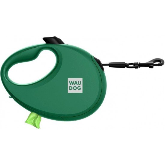 Waudog R-leash Dog Roulette Leash with Bag Container Reflective Tape Green