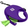 Waudog R-leash Dog Roulette Leash with Bag Container Reflective Tape Violet