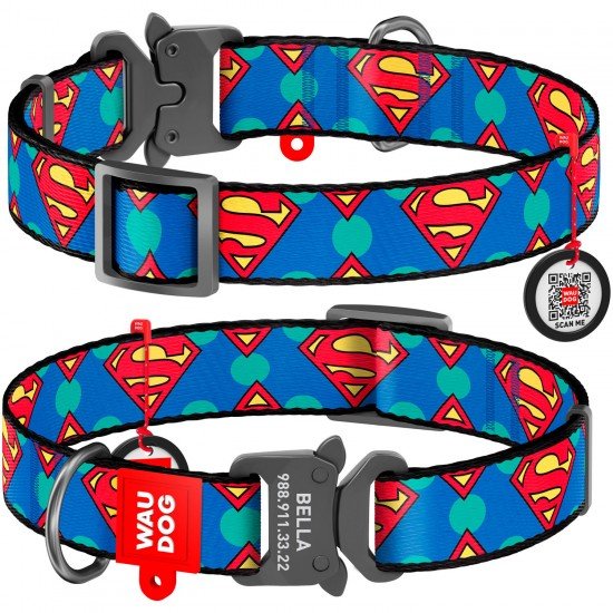 Waudog nylon collar for dog design with pattern Superman Logo