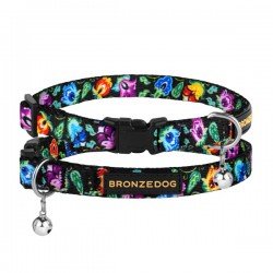 Collar for cat Bronzedog Urban Folk Nylon Plastic Buckle and Bell Black