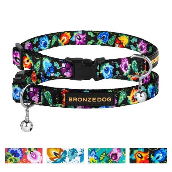 Collar for cat Bronzedog Urban Folk Nylon Plastic Buckle and Bell Black