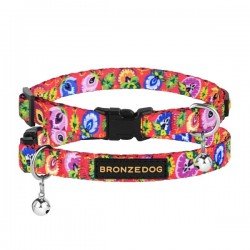 Collar for cat Bronzedog Urban Folk Nylon Plastic Buckle and Bell Coral