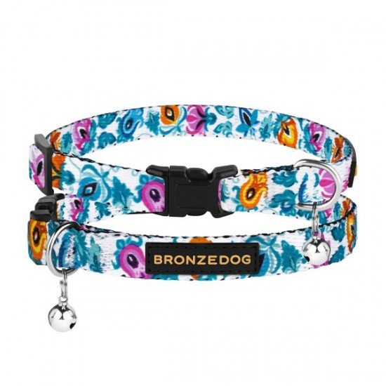 Collar for cat Bronzedog Urban Folk Nylon Plastic Buckle and Bell White