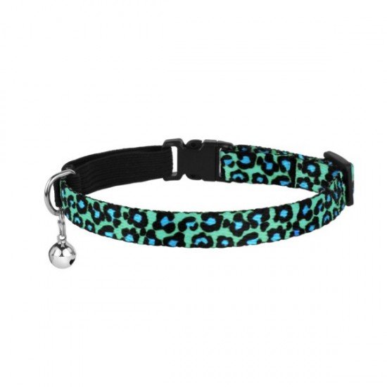 Collar for cat Bronzedog Urban Leopard Nylon Plastic Buckle and Bell Turquoise