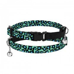 Collar for cat Bronzedog Urban Leopard Nylon Plastic Buckle and Bell Turquoise Collar for cat Bronzedog Urban Leopard Nylon Plastic Buckle and Bell Turquoise