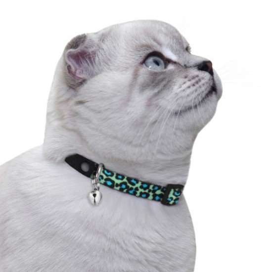 Collar for cat Bronzedog Urban Leopard Nylon Plastic Buckle and Bell Turquoise