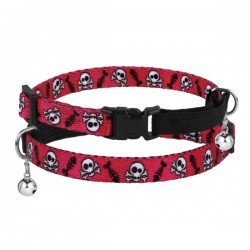 Collar for cats BronzeDog Urban Skull Nylon elastic with bell Red
