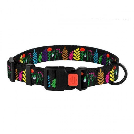 Collar for dogs BronzeDog Urban Flowers Nylon Plastic Buckle Black