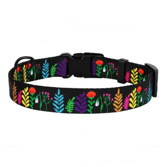 Collar for dogs BronzeDog Urban Flowers Nylon Plastic Buckle Black