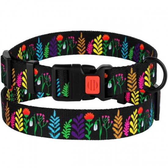 Collar for dogs BronzeDog Urban Flowers Nylon Plastic Buckle Black