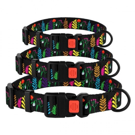 Collar for dogs BronzeDog Urban Flowers Nylon Plastic Buckle Black