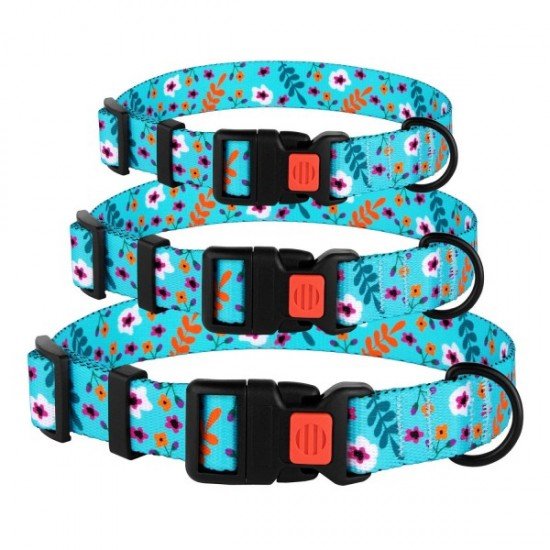 Collar for dogs BronzeDog Urban Flowers Nylon Plastic Buckle Menthol