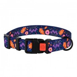 Collar for dogs BronzeDog Urban Flowers Nylon Plastic Buckle Dark Blue