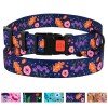 Collar for dogs BronzeDog Urban Flowers Nylon Plastic Buckle Dark Blue