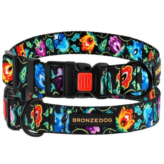 Collar for dogs BronzeDog Urban Folk Nylon Plastic Buckle Black