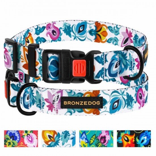 Collar for dogs BronzeDog Urban Folk Nylon Plastic Buckle White