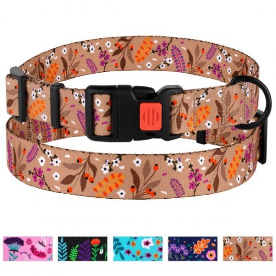 Collar for dogs BronzeDog Urban Flowers Nylon Plastic Buckle Beige