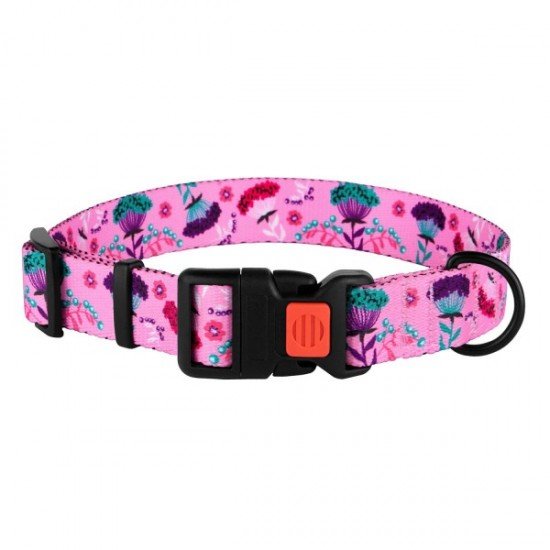 Collar for dogs BronzeDog Urban Flowers Nylon Plastic Buckle Pink