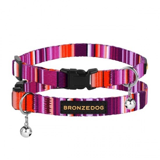 Collar for cat Bronzedog Urban West Nylon Plastic Buckle and Bell Violet