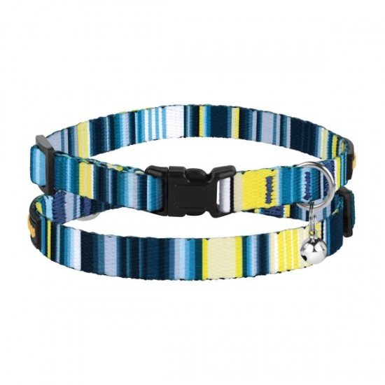 Collar for cat Bronzedog Urban West Nylon Plastic Buckle and Bell Lettuce Dark Blue