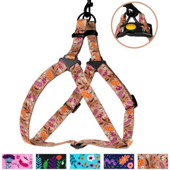 Breastplates for dogs BronzeDog Urban Flowers Nylon Beige