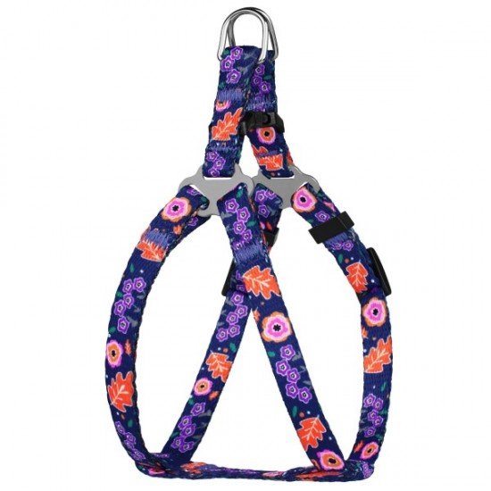 Breastplates for small breed dogs and cats BronzeDog Urban Flowers Dark Blue
