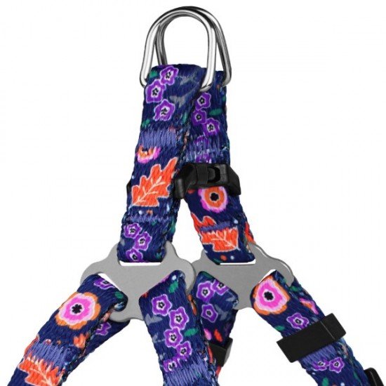 Breastplates for small breed dogs and cats BronzeDog Urban Flowers Dark Blue