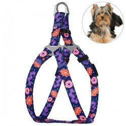 Breastplates for small breed dogs and cats BronzeDog Urban Flowers Dark Blue