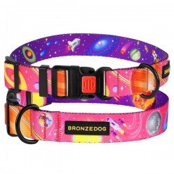 Collar for dogs BronzeDog Urban Cosmos Nylon Plastic Buckle Pink