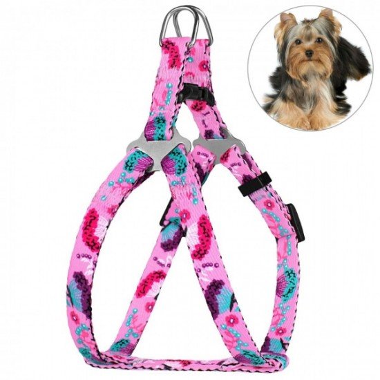 Breastplates for small breed dogs and cats BronzeDog Urban Flowers Pink