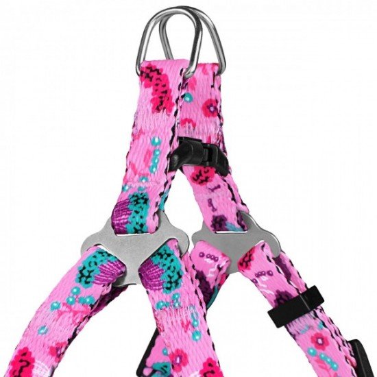 Breastplates for small breed dogs and cats BronzeDog Urban Flowers Pink