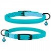 Collar for cats round leather BronzeDog Premium elastic band and bell Blue