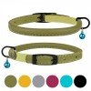 Collar for cats round leather BronzeDog Premium elastic band and bell Olive
