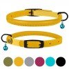 Collar for cats round leather BronzeDog Premium elastic band and bell Mustard